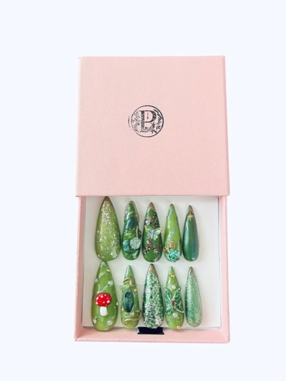 Fairy gargle. Premium gel press-on nails set fairycore stiletto long